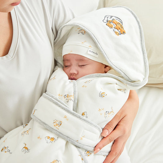Lively Tiger Extra Warm Cotton Baby White Swaddle Wrap-0
