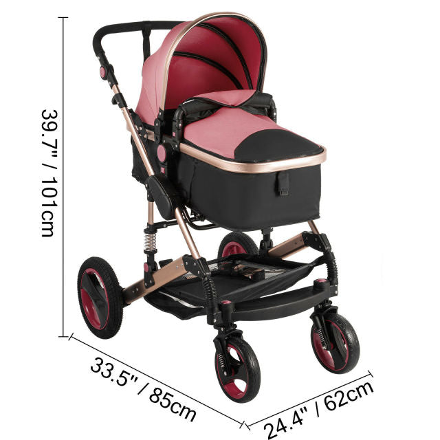 Luxurious Baby Stroller 3 in 1 Portable Travel Reclining Baby Carriage Folding Pram for Newborn Baby Bassinet Pushchair-2