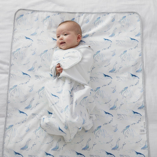 Swimming Whale Waterproof Baby White Changing Mat-0