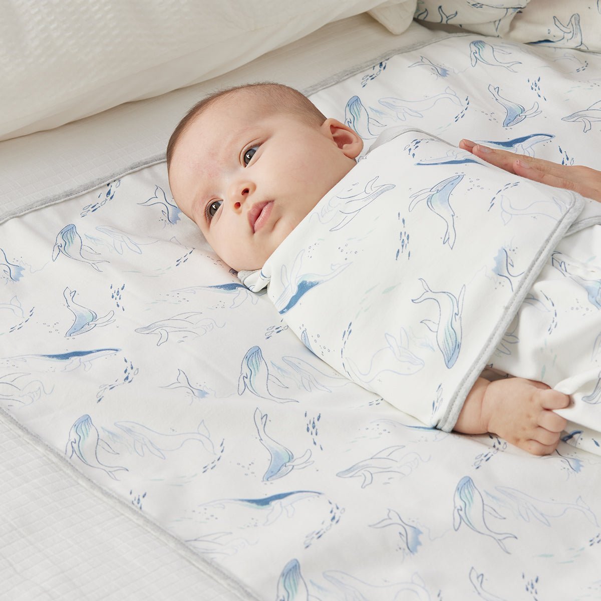 Swimming Whale Waterproof Baby White Changing Mat-1